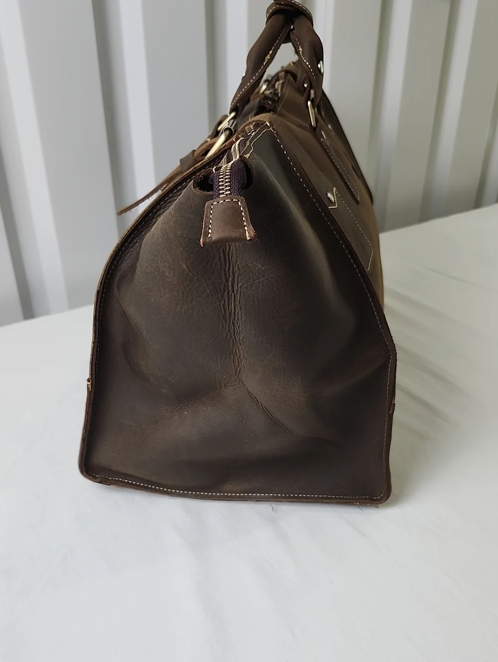 Unbranded Mens Dark Brown Full Grain Leather Travel Tote Duffle Bag Work Dr. Bag